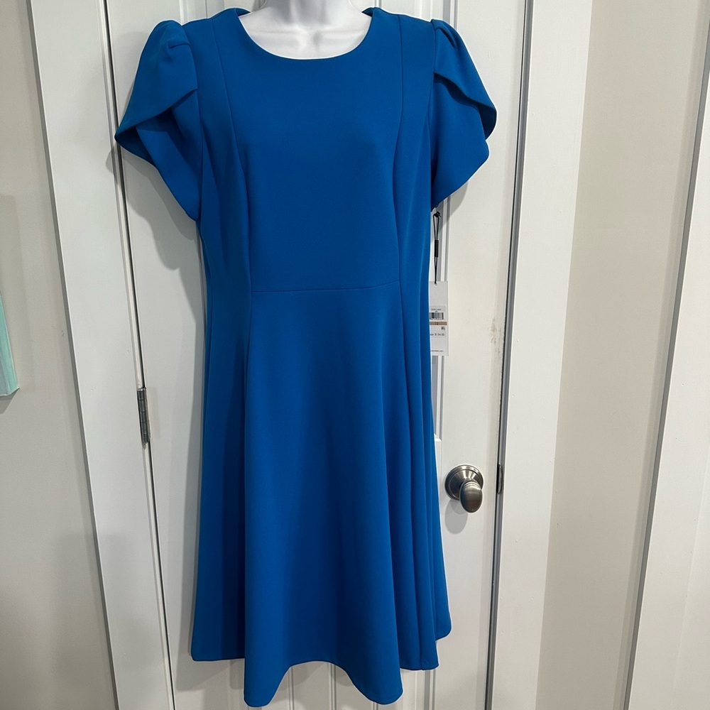 NWT CALVIN KLEIN Classic Fit Blue Flare Midi Dress, Size 12